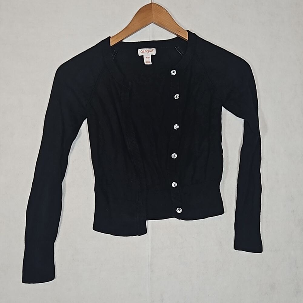 Cat & Jack Girls Black Cardigan Sweater with Sparkly Buttons